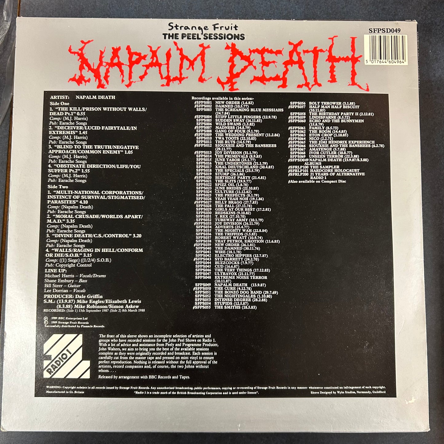 NAPALM DEATH = STRANGE FRUIT: PEEL SESSIONS (UK 1989) (USED)