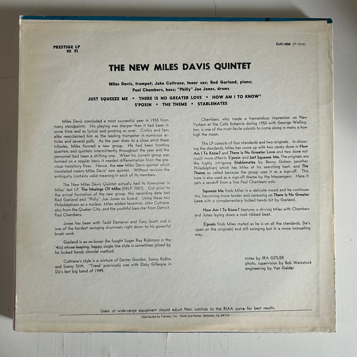DAVIS, MILES QUINTET = MILES [OJC] (USA 1983 REISSUE) (USED)