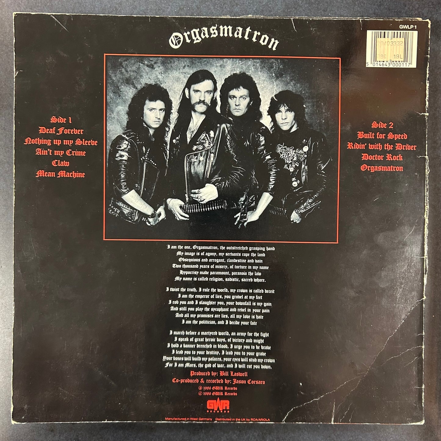 MOTORHEAD = ORGASMATRON (UK 1986) (USED)